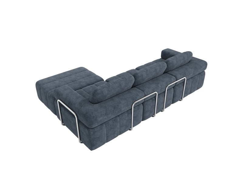Canapé modulable en l bleu 4 places 258 × 165 × 79 cm, chenille et pouf Fay Lum - Conforama W