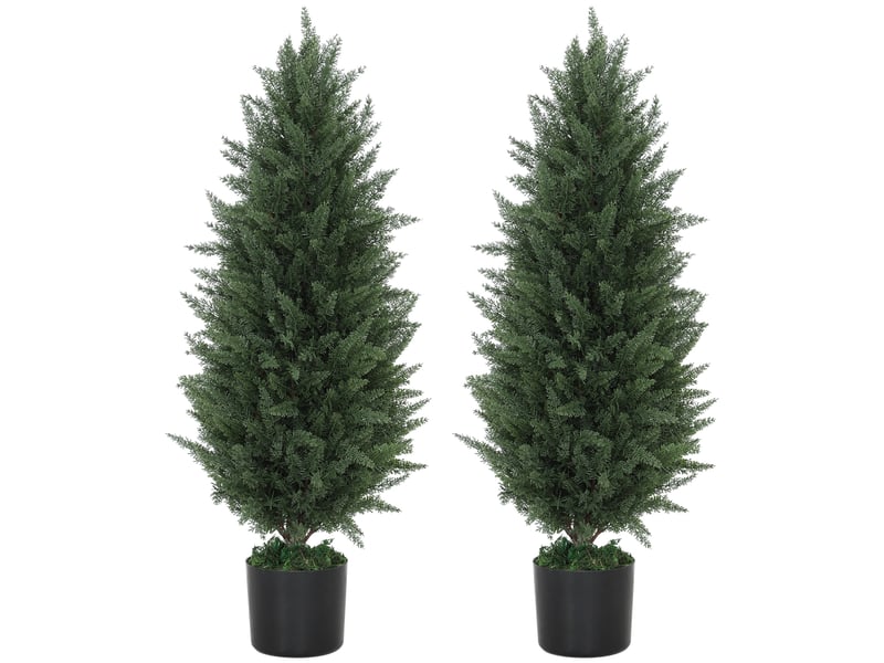  Lot de 2 cyprès artificiels, 831 feuilles, pot en ciment, résistants aux uv, 90 cm, verts  - Conforama A