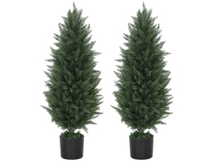 Lot de 2 cyprès artificiels, 831 feuilles, pot en ciment, résistants aux uv, 90 cm, verts