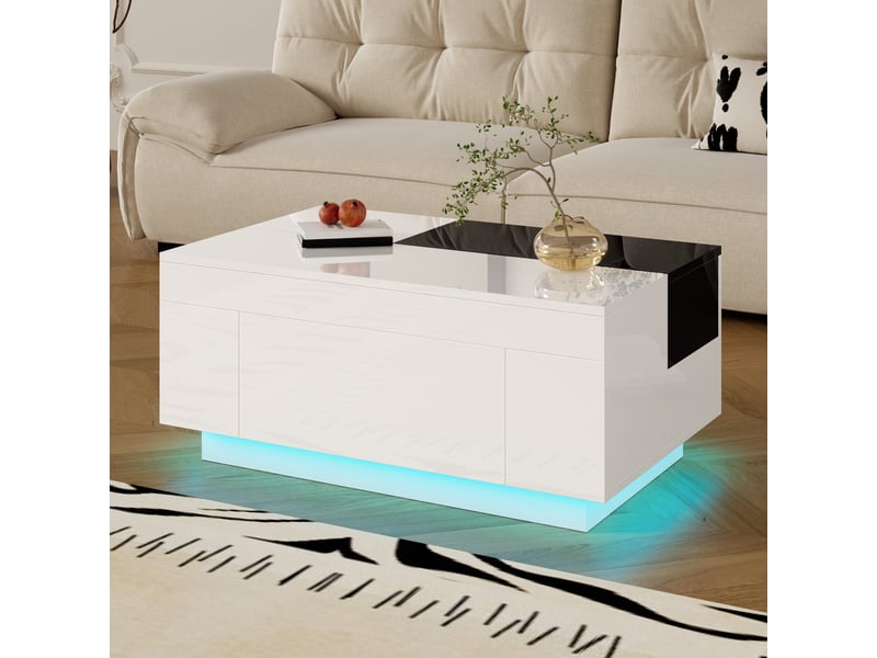  Table basse rectangulaire blanc avec 1 tiroir - 50x80 cm led mdf table basse blanc - Conforama E