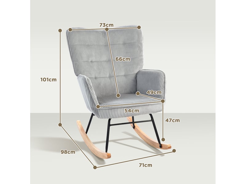  Fauteuil à bascule 71 x 98 x 101 cm gris clair, polyester à relief côtelé, accoudoirs et dossier haut  - Conforama C