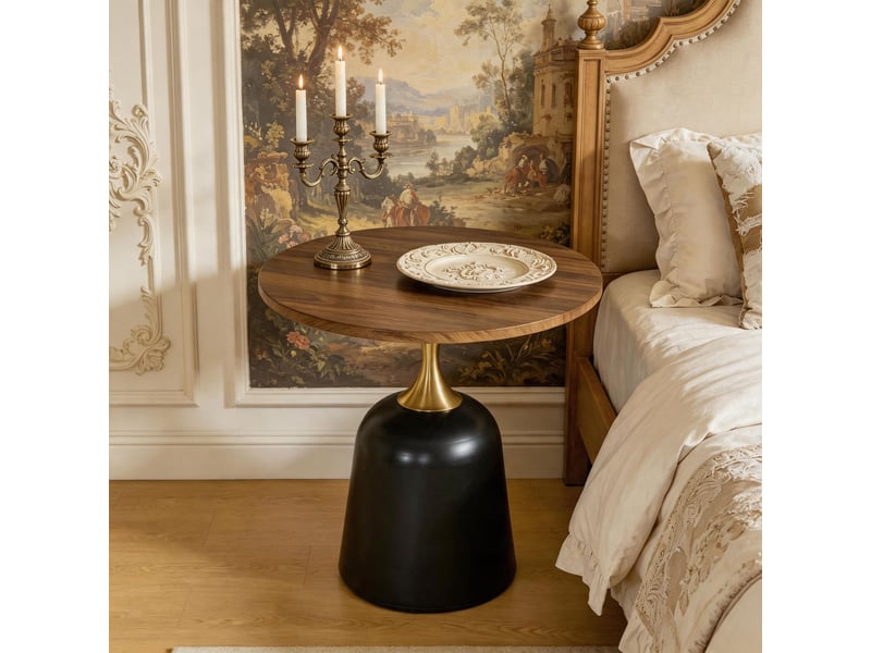  Guéridon ø 60 cm naturel avec piètement métal cylindre pour salon et chambre  - Conforama B