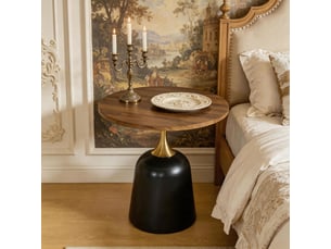 Guéridon ø 60 cm naturel avec piètement métal cylindre pour salon et chambre