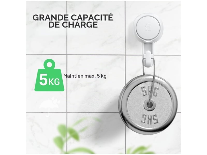 Lot de 4 crochet ventouse mural puissante, charge de 5kg | crochet salle de bain en ventouse forte crochet vacuum - Conforama E