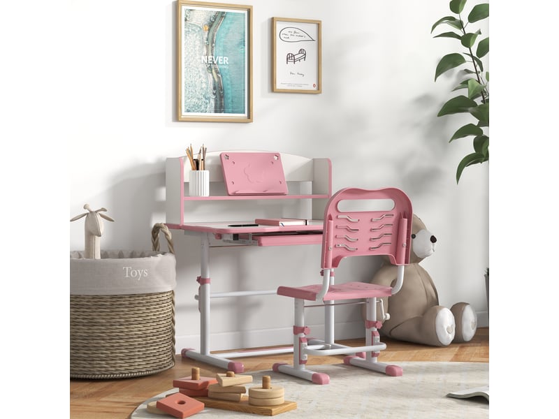  Bureau enfant avec chaise réglable rose 80 x 54,5 x 82-104 cm, bureau enfant 6-12 ans  - Conforama D