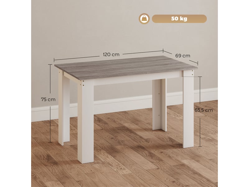  Table à manger table de cuisine moderne avec grand plateau 4-6 personnes en panneau de particules gris 120x69x75cm  - Conforama C