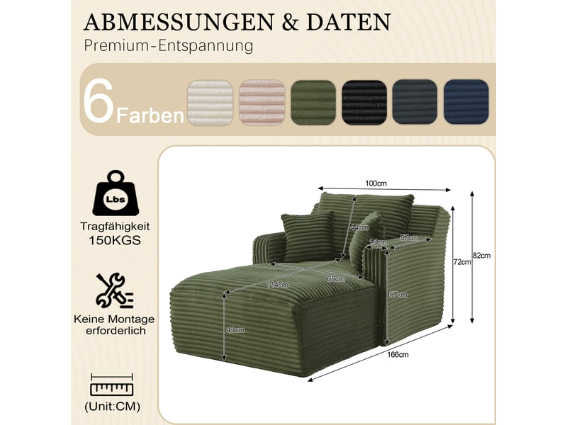 Méridienne convertible avec confort moelleux et usage polyvalent pour salon ou bureau, en velours côtelé vert  - Conforama D