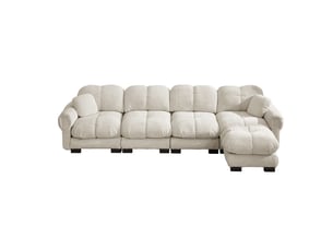 Canapé d'angle compressé droit fixe <strong>EVRYAE </strong> <strong></strong> 4 places Tissu beige clair