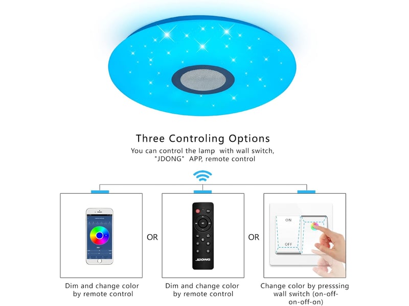  Plafonnier led 36 w à changement de couleur – effet ciel étoilé et musique | lampe de plafond avec télécommande et haut-parleur bluetooth – ø 40 cm  - Conforama E