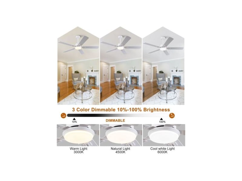  Ventilateur de plafond 132 cm, avec lumière led, télécommande, réversible, 6 vitesses, blanc et bois clair  - Conforama C