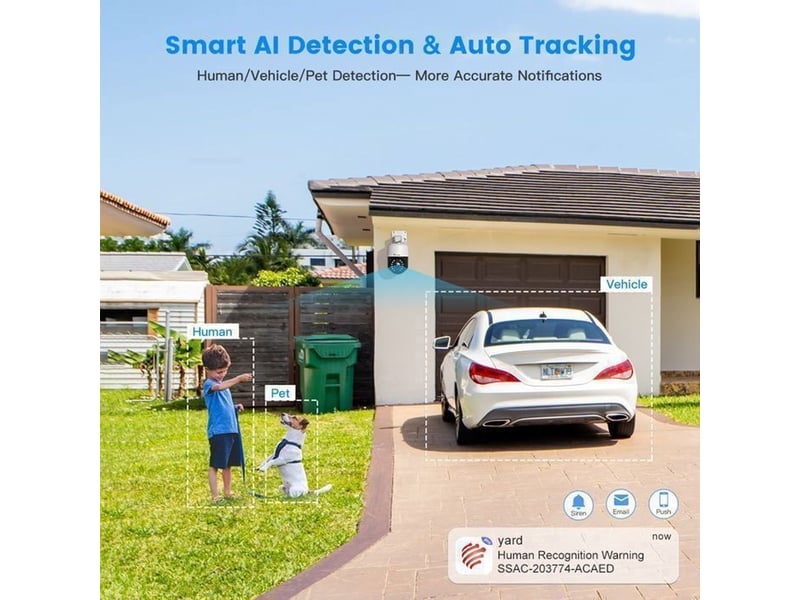  Caméra de surveillance dôme wifi 2k 4mp extérieure 2 voies audio ip66 suivi ia 5x zoom optique blanc  - Conforama C