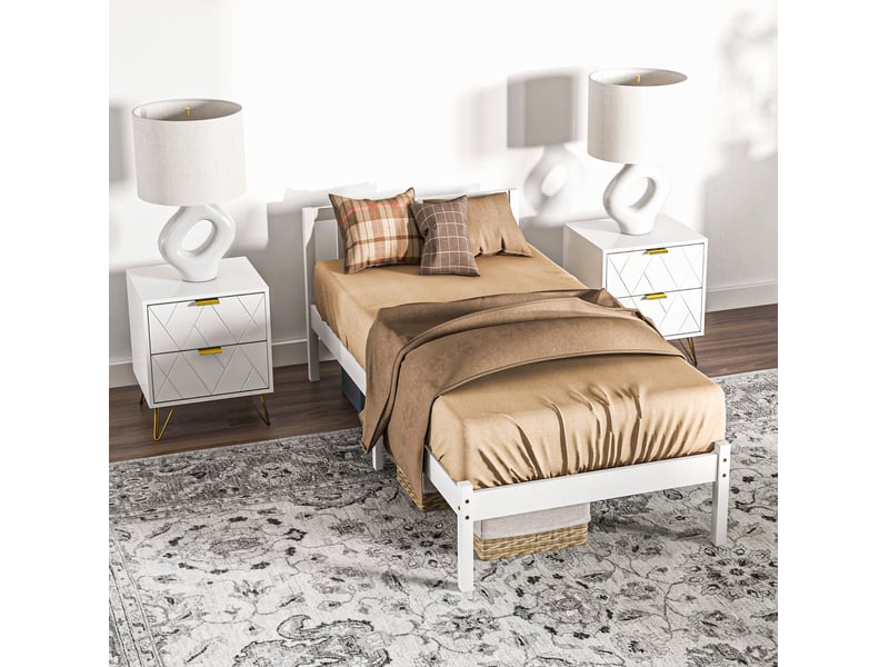 Lit simple avec rangement sous le lit en bois blanc  - Conforama C