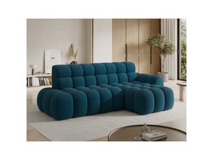 Canapé d'angle convertible bulla 3 places bleu angle gauche – tissu bouclette avec extension d'assise électrique
