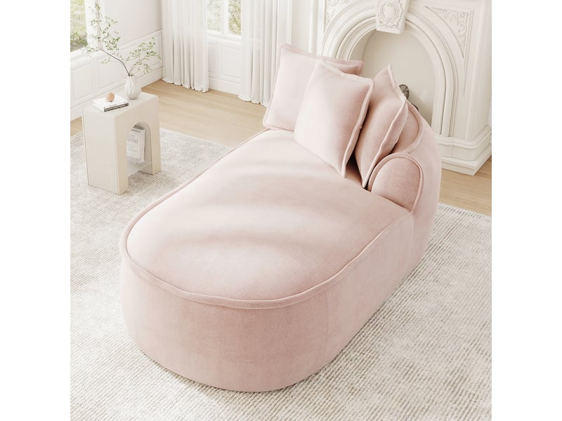  Canapé méridienne droit rose en chenille avec coussins, 2 modules indépendants modulables et sans cadre  - Conforama W