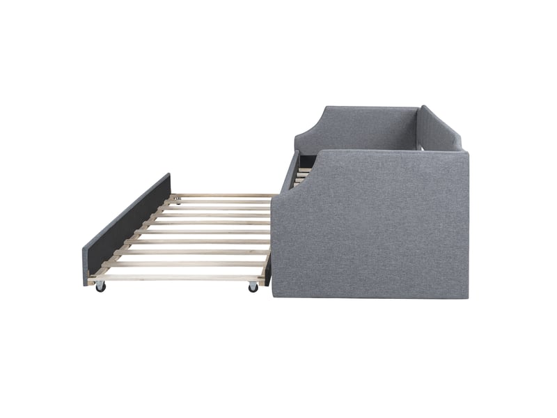 Lit banquette rembourré gris 90x200 cm avec lit gigogne 90x190 cm - Conforama E