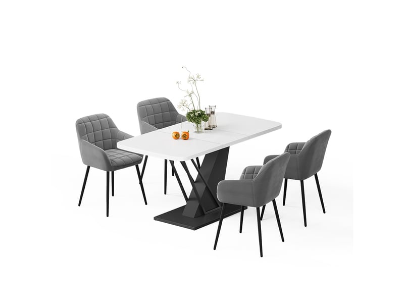  Vicco ensemble de table à manger, blancnoir, 120x80cm avec 4 chaises de salle à manger  - Conforama E