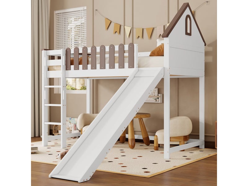 Lit mezzanine 90x200cm coloris blanc lit enfant blanc - Conforama D