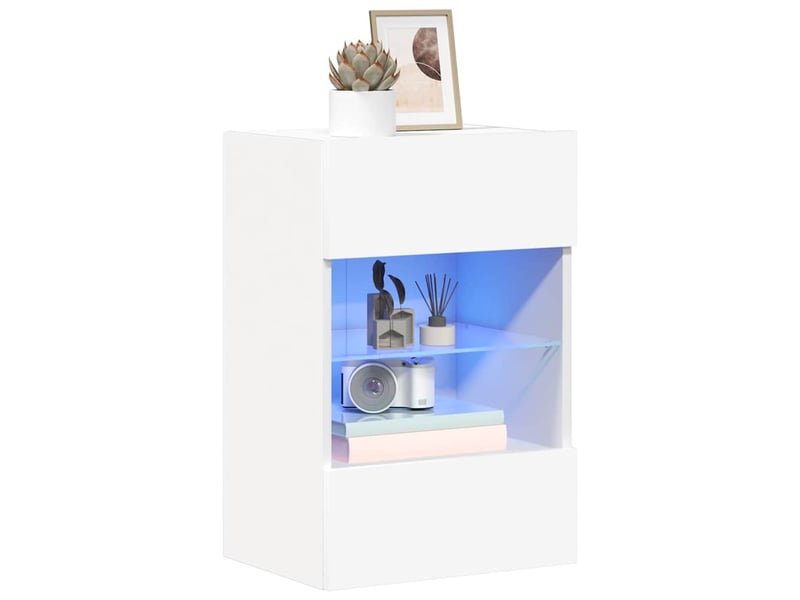 Meubles muraux avec lumières led pour tv - banc tv - meuble de rangement 2 pcs blanc 40x30x60,5 cm  - Conforama D