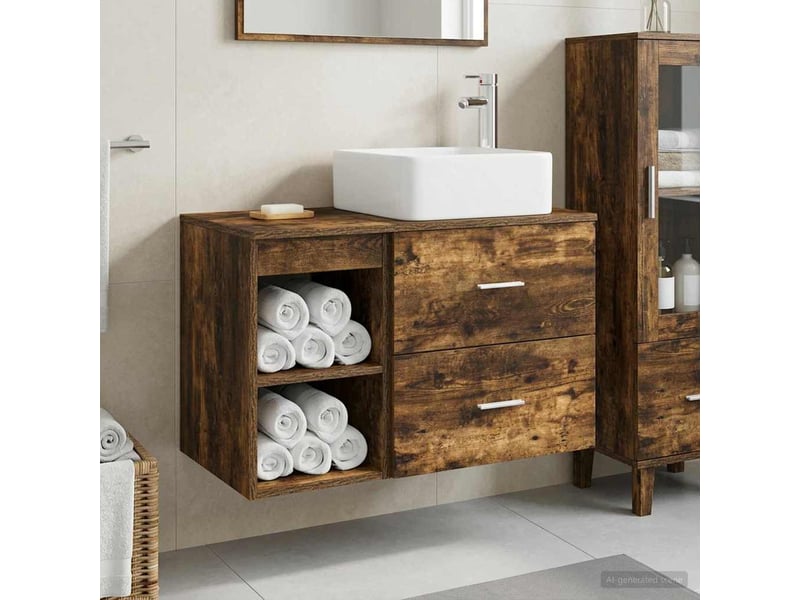  Ensemble de mobilier de salle de bain 2 pcs chêne fumé shl40  - Conforama B