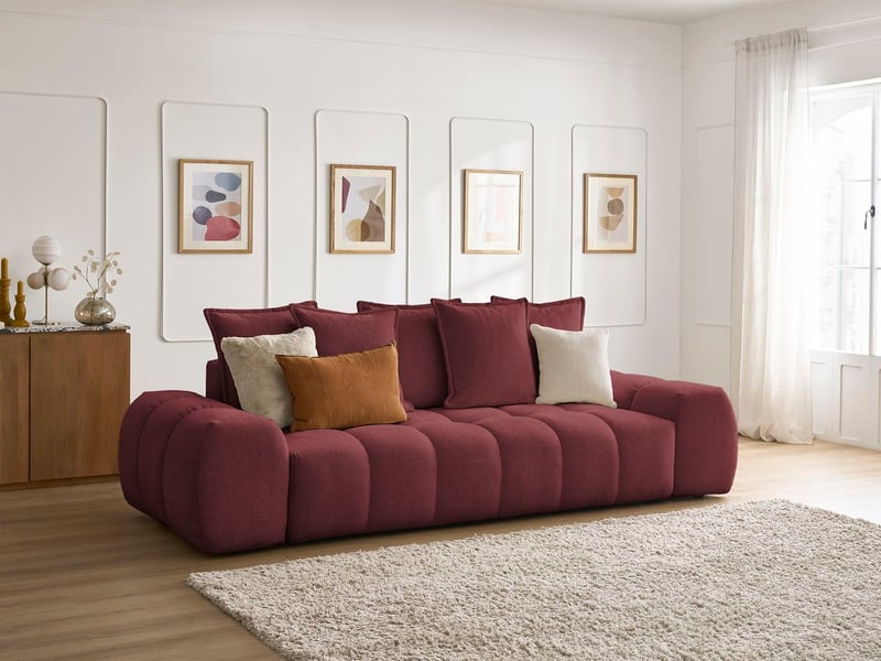  Bobochic canapé droit fixe 3 places everest tissu chiné rouge EVEREST - Conforama B