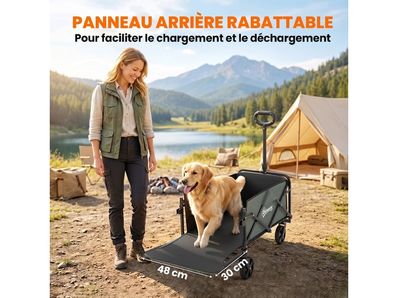  Chariot de transport pliable à roulettes 76 x 48 x 92 cm capacité 72 l poches pratiques contemporain en polyester vert 21_0005570  - Conforama D