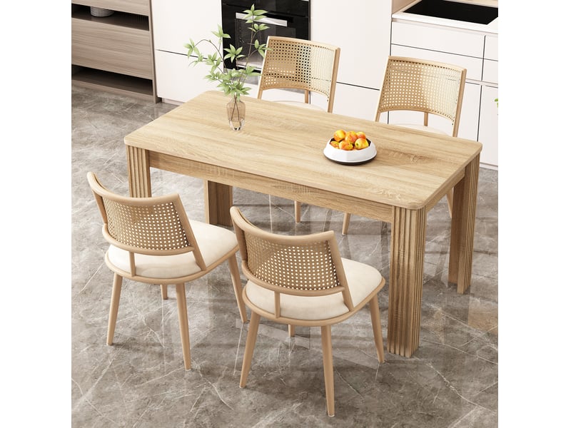  Lot de 4 chaises 50x48x80 cm, chaises de salle à manger, assise en pu, dossier en rotin, métal, beige et brun  - Conforama B