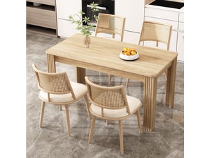 Lot de 4 chaises 50x48x80 cm, chaises de salle à manger, assise en pu, dossier en rotin, métal, beige et brun