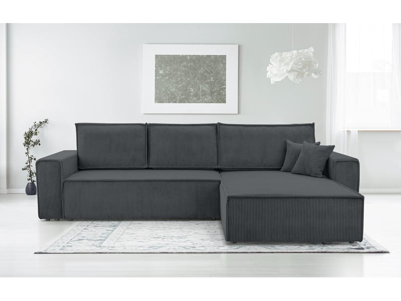  Canapé d’angle en velours côtelé gris foncé cedria – 287 cm CedriaMini - Conforama B