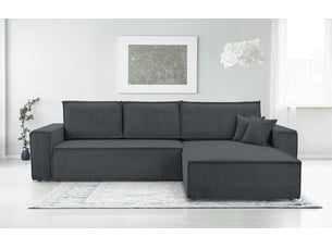 Canapé d'angle réversible convertible <strong>AX LIVING </strong> <strong>CedriaMini</strong> 4 places Velours côtelé gris avec coffre de rangement