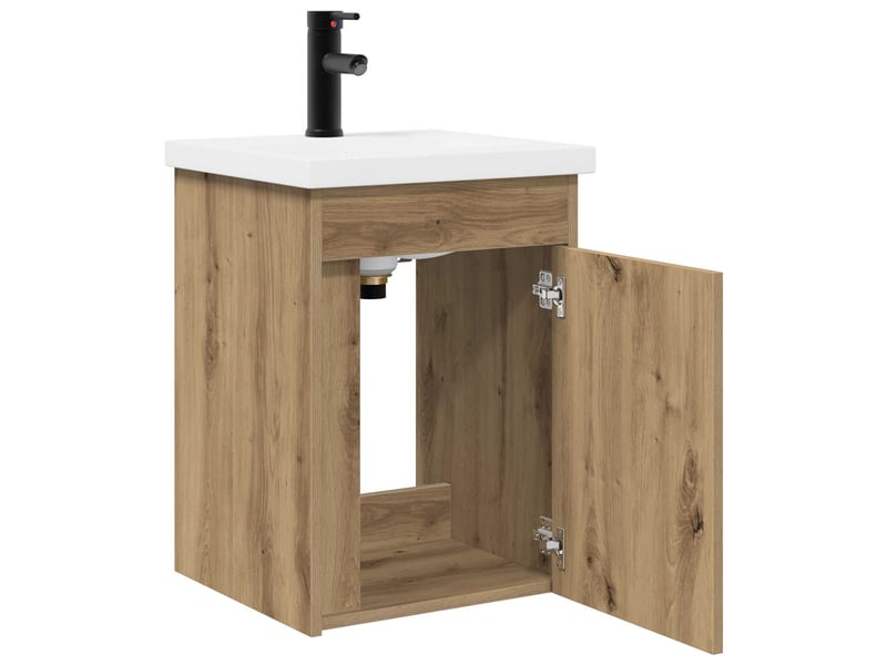  Meuble de rangement salle de bain avec robinet chêne artisanal shl3308  - Conforama D
