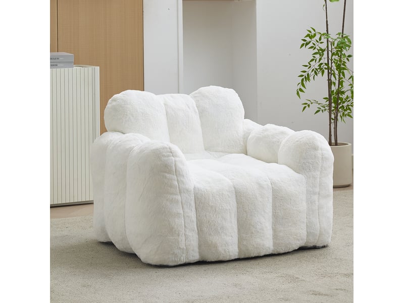  Fauteuil poire modenvie love pour adulte en velours blanc, mousse et fibres, 90 x 105 x 75 cm, sans montage  - Conforama D