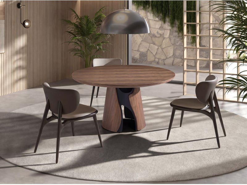  Table de salle à manger ronde en noyer et acier époxy noir 1205 - Conforama C