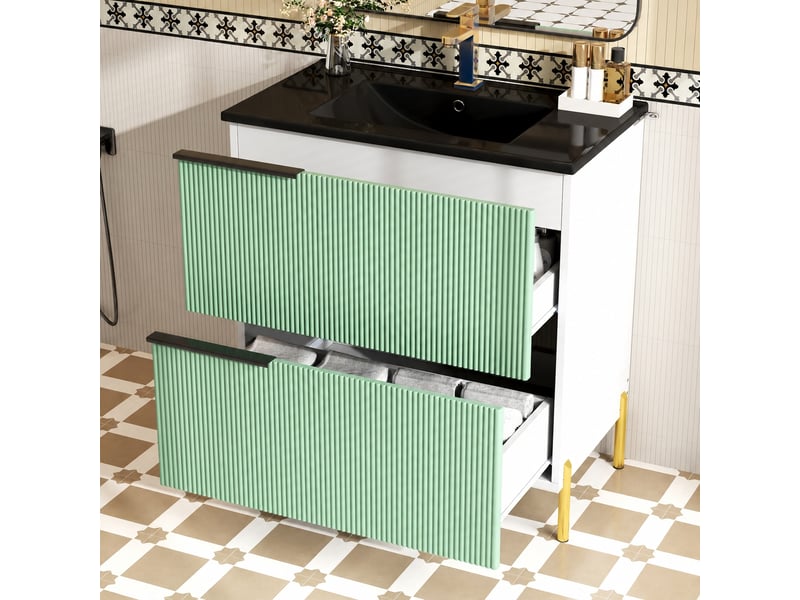  Meuble vasque vert menthe 81,5 cm avec vasque en céramique et 2 tiroirs  - Conforama B