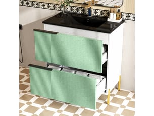 Meuble vasque vert menthe 81,5 cm avec vasque en céramique et 2 tiroirs