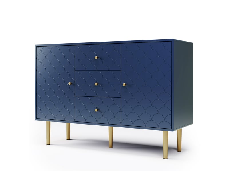 Buffet 2 portes et 3 tiroirs en panneau de particules et métal bleu marine 120x40x83 cm AB20886566B - Conforama B