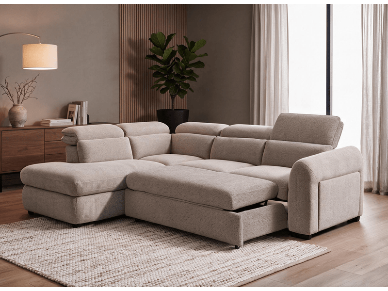  Canapé d'angle convertible avec coffre en velours texturé taupe madison - angle gauche KF8005-M3-TAU - Conforama C