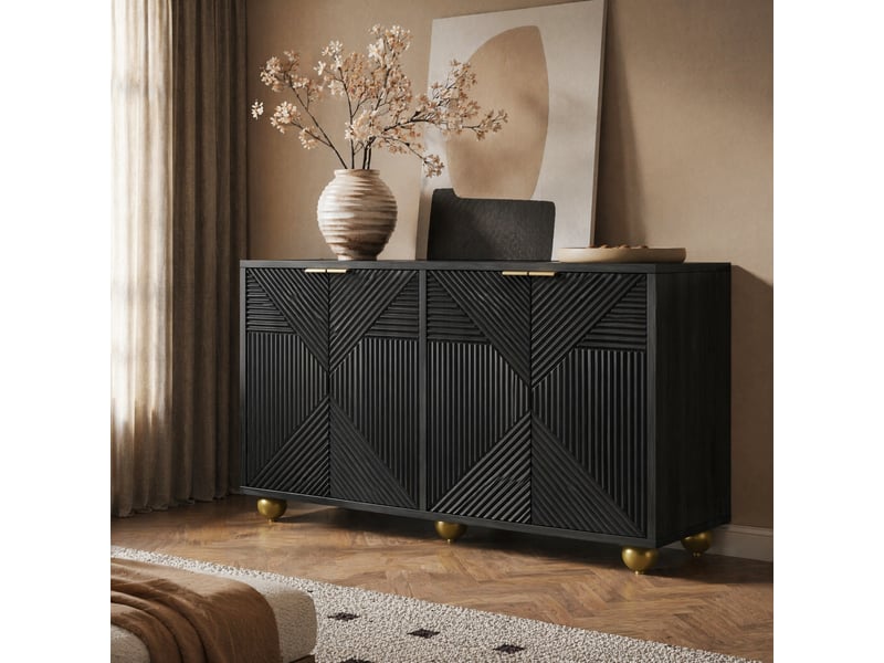  Buffet 4 portes avec rangement réglable pour salon en mdf 120×35×71,5 cm noir  - Conforama B