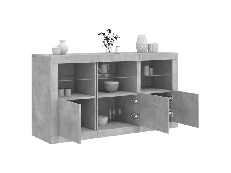  Buffet - bahut - meuble de rangement avec lumières led gris béton 123x37x67 cm  - Conforama B