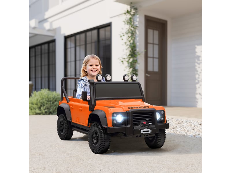  Voiture électrique pour enfants, fonctionne sur batterie 12 v, télécommande, fonction musicale, klaxon, lumières led, orange  - Conforama D