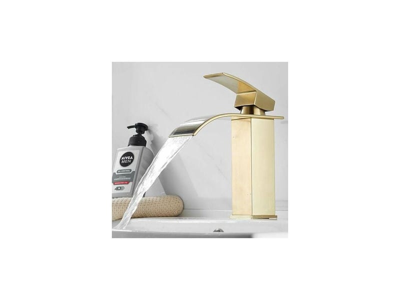 Robinet lavabo cascade doré moderne robinet mitigeur pour salle de bain eau chaude et froide réglable - Conforama C