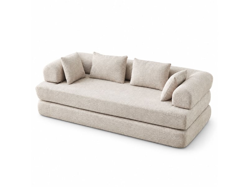  Canapé convertible modulable 2 places 4-en-1 200 x 95 x 68 cm, dossier réglable, sans montage, 4 coussins, tissu chenille kaki  - Conforama A