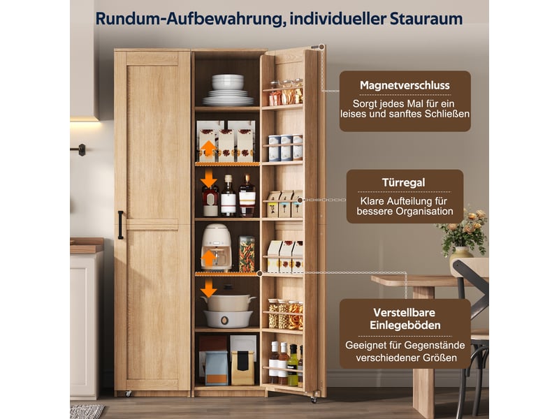  Colonne de rangement 40x40x183 cm avec étagères réglables, rangements de porte et meuble cuisine salle de bain mdf naturel OMNIGLINT TRADING LTD - Conforama D