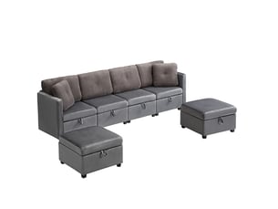 Canapé d'angle panoramique convertible <strong>HAUSS SPOLE</strong> <strong></strong> 6 places Velours gris avec coffre de rangement