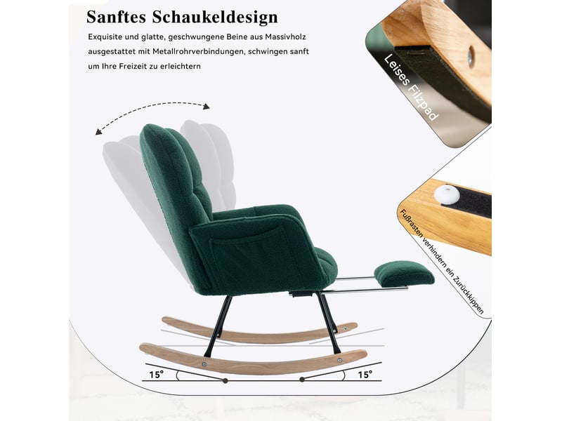  Fauteuil à bascule 80x98x98,5 cm avec repose-pieds vert  - Conforama C