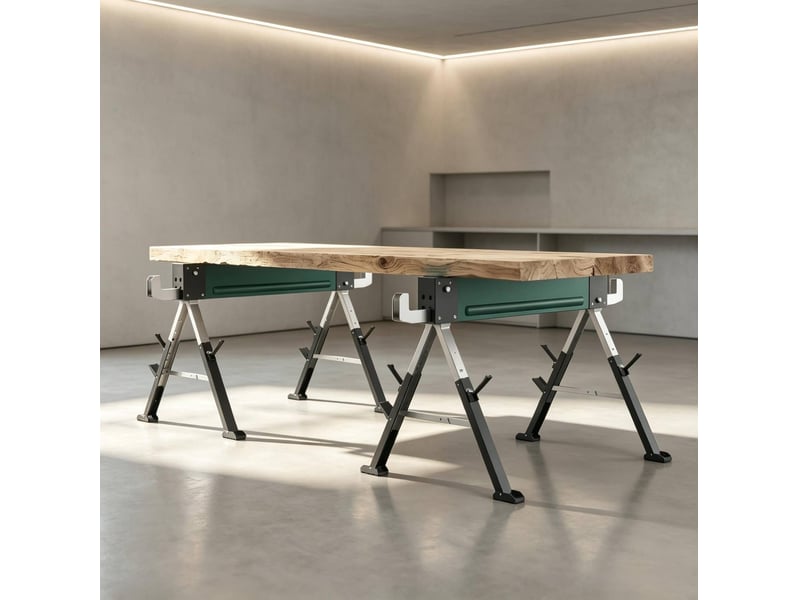 Lot de 2 tréteaux de sciage pliables 116 x 64 x 64-81 cm vert en métal, hauteur réglable - Conforama D