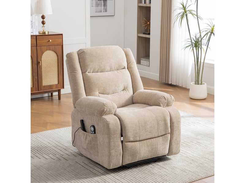 Fauteuil releveur électrique beige, fauteuil massant chauffant, dossier et repose-pieds réglables pour salon - Conforama E