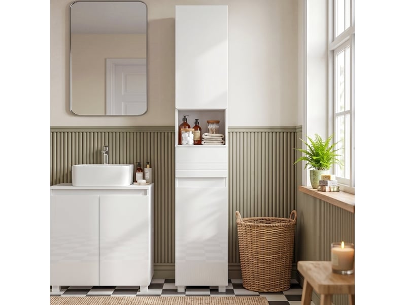  Colonne de salle de bains étroite 30 x 30 x 170 cm avec rangement homvra  - Conforama B