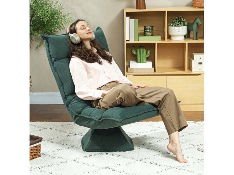  Fauteuil de sol modenvie pivotant 360° dossier réglable 5 positions 70 x 62 x 95 cm vert polyester  - Conforama D