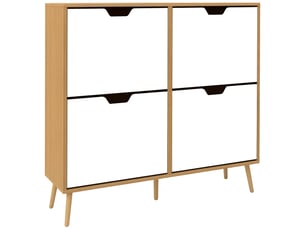 Meuble à chaussures avec 4 tiroirs abattants et étagères réglables, capacité de 16 paires, 95 x 26 x 95 cm, naturel