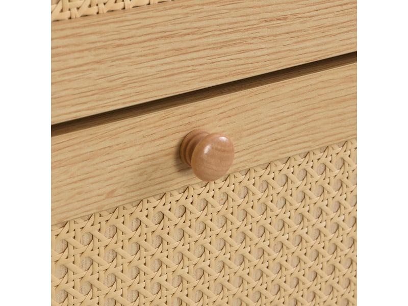  Meuble à chaussures 90x17x125 cm avec 3 portes abattantes, 1 tiroir, façades cannage et pieds en bois - Naturel Fay Lum - Conforama E